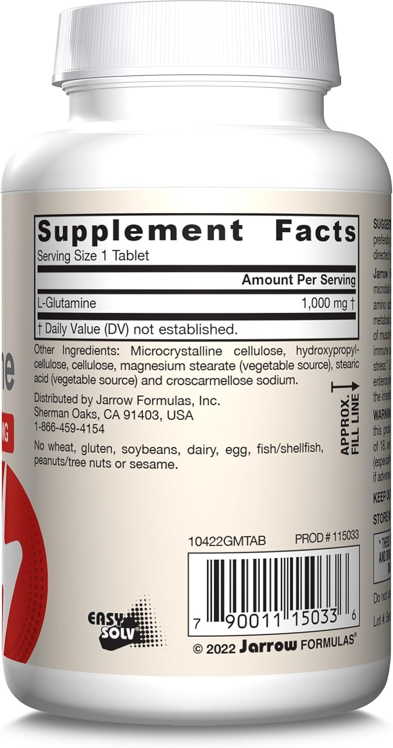 Jarrow Formulas L-Glutamine 1000 mg, Dietary Supplement for Muscle Tissue, Multifunctional Amino Acid, Immune Support , 100 Easy-Solv Tablets, 50-100 Day Supply - Image 10