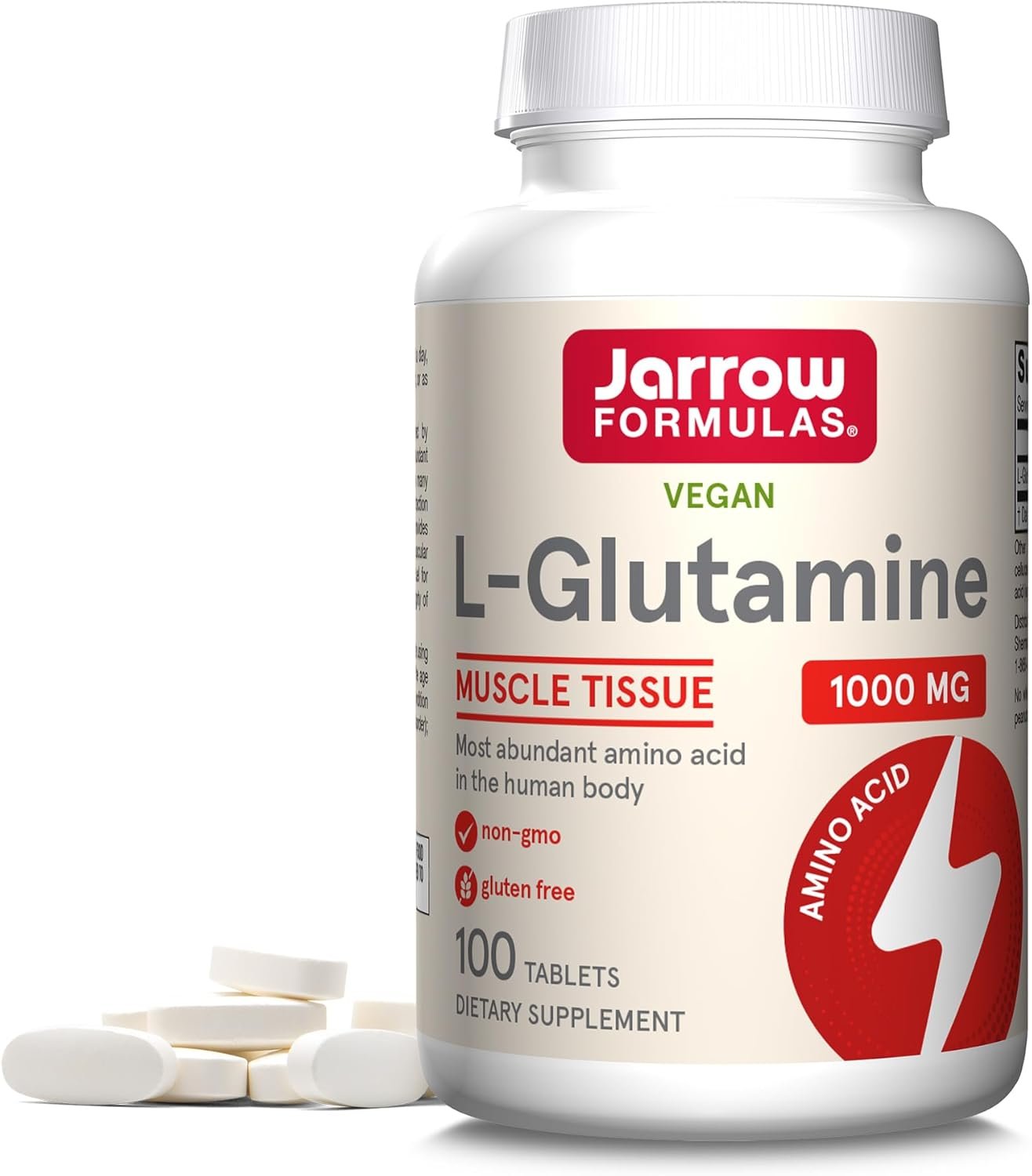Jarrow Formulas L-Glutamine 1000 mg, Dietary Supplement for Muscle Tissue, Multifunctional Amino Acid, Immune Support , 100 Easy-Solv Tablets, 50-100 Day Supply