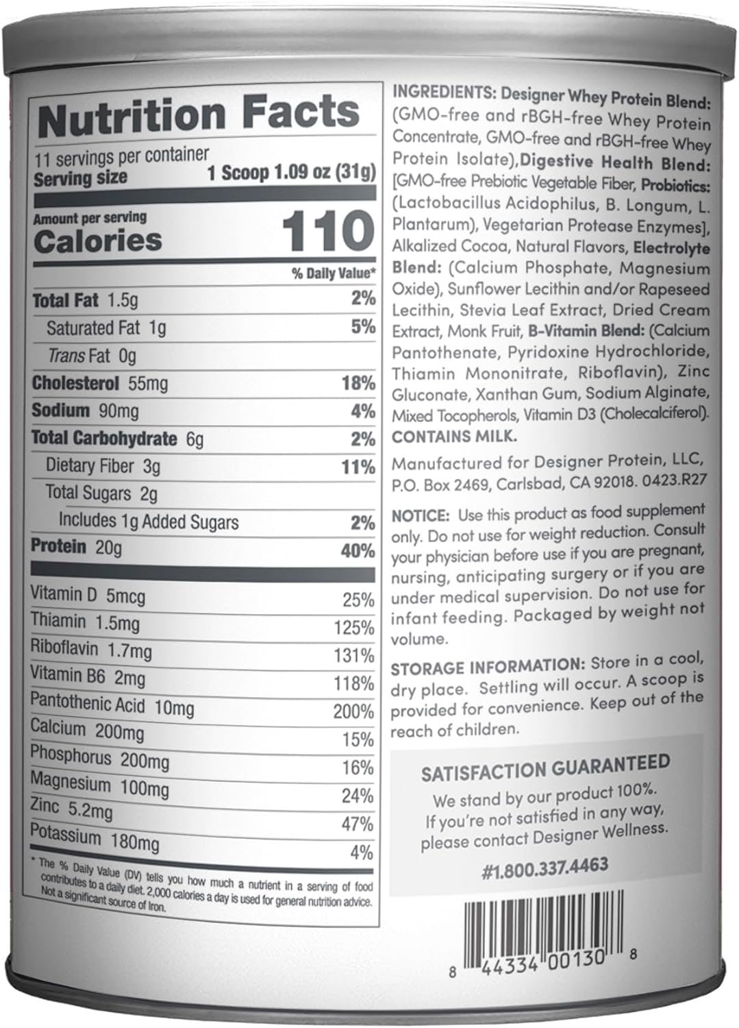 Designer Wellness, Designer Whey, Natural Whey Protein Powder with Probiotics, Fiber, and Key B-Vitamins for Energy, Gluten-Free, Gourmet Chocolate, 12oz - Image 2