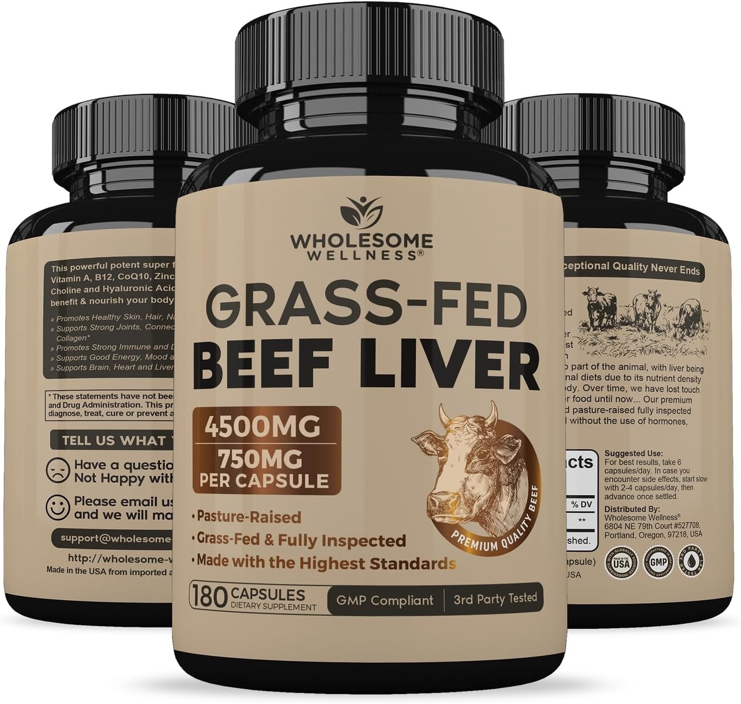 Wholesome Wellness Grass Fed Desiccated Beef Liver Capsules (180 Pills, 750mg Each) - Natural Iron, Vitamin A, B12 for Energy - Raised Undefatted in New Zealand Without Hormones or Chemicals - Image 8
