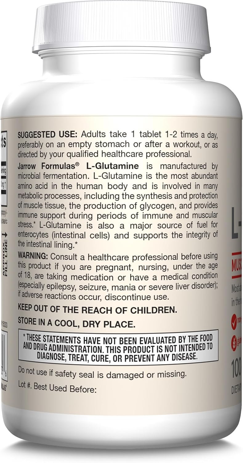 Jarrow Formulas L-Glutamine 1000 mg, Dietary Supplement for Muscle Tissue, Multifunctional Amino Acid, Immune Support , 100 Easy-Solv Tablets, 50-100 Day Supply - Image 9