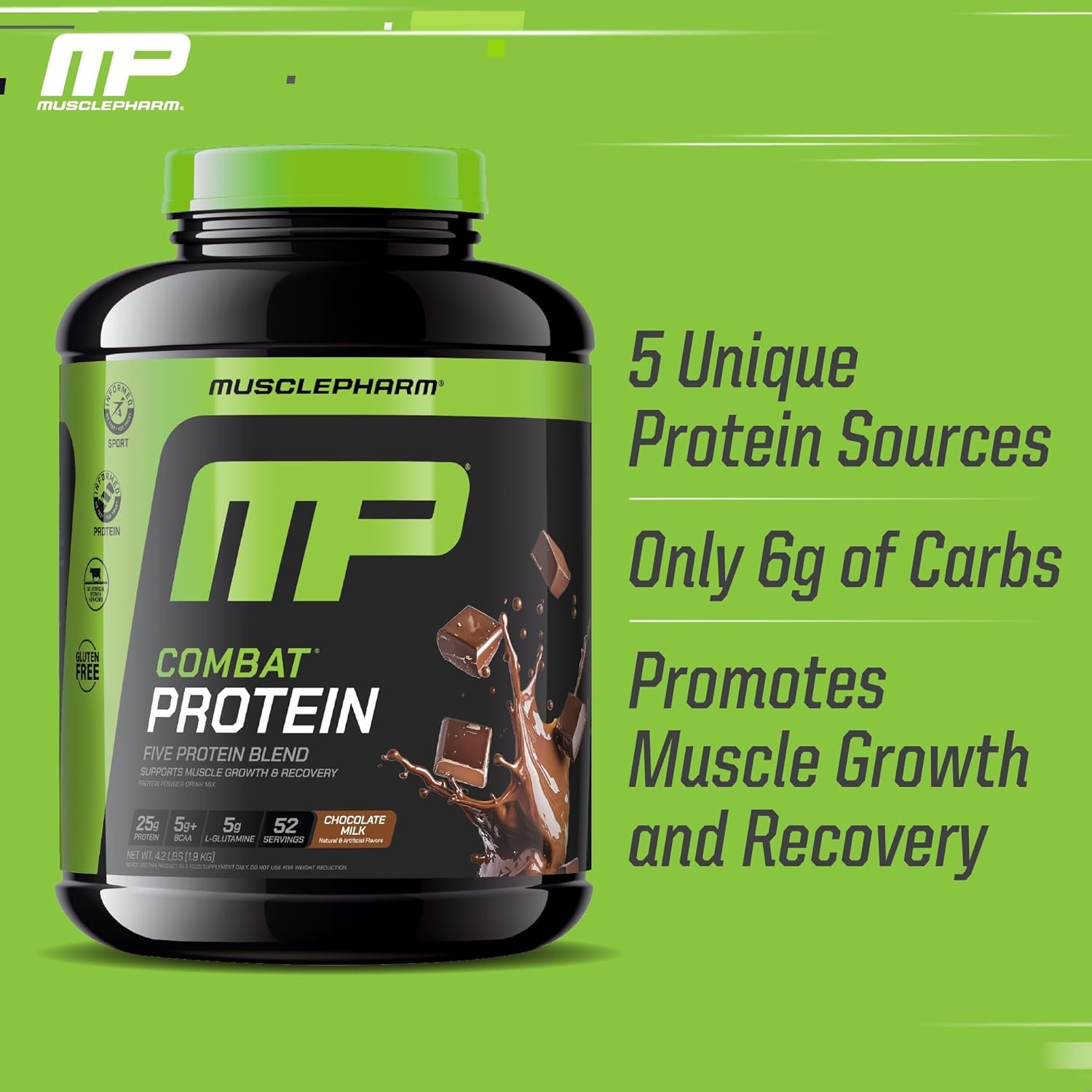 MusclePharm Combat Protein Powder, Chocolate Milk Flavor, Fuels Muscles for Productive Workouts, 5 Protein Sources Including Whey Protein Isolate & Egg Albumin, Gluten Free, 4.2 lb, 52 Servings - Image 4