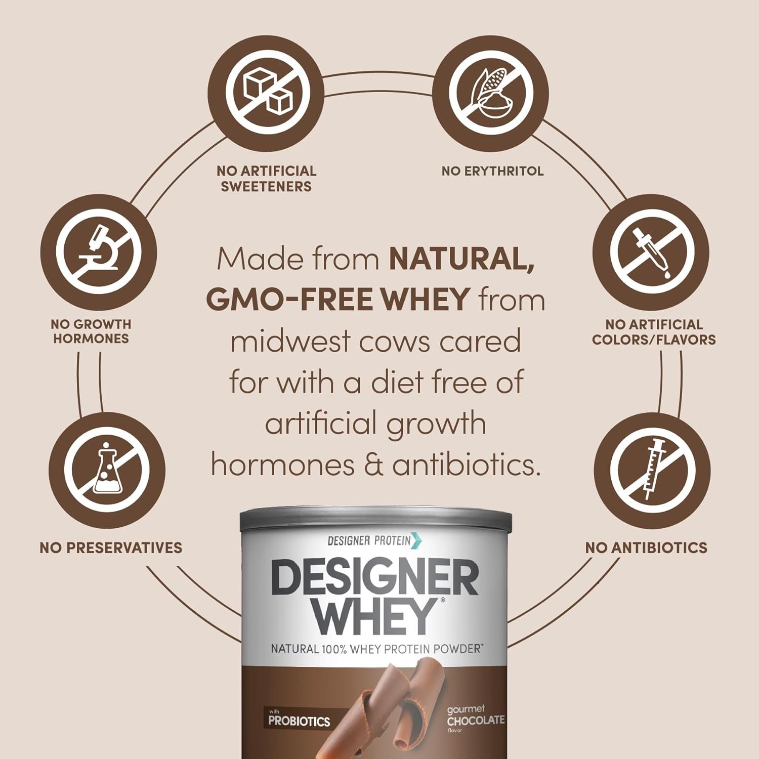 Designer Wellness, Designer Whey, Natural Whey Protein Powder with Probiotics, Fiber, and Key B-Vitamins for Energy, Gluten-Free, Gourmet Chocolate, 12oz - Image 4