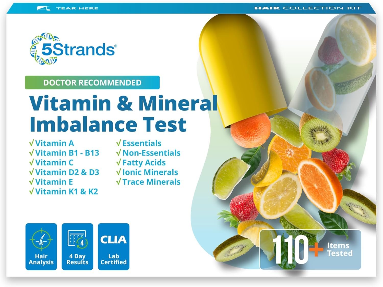 5Strands Nutrition Test, 112 Vitamins, Minerals, Amino Acids Tested, Identify Nutrient Absorption Issues, Holistic at Home Imbalance Testing, Results in 4 Days