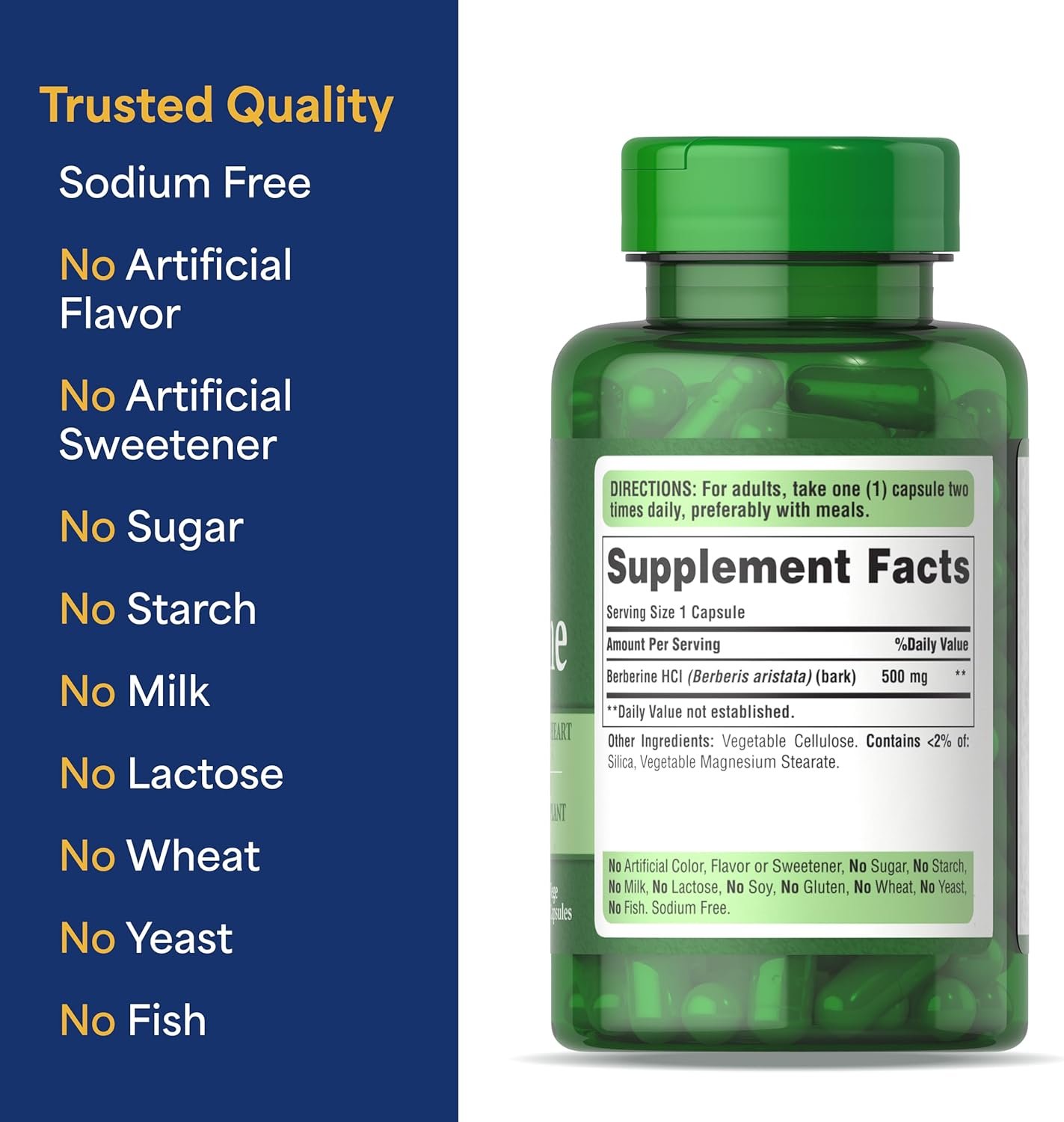 Puritan's Pride Berberine 500 mg, Dietary Supplement Support for Heart Health, Weight Loss, Support Blood Sugar and Cholesterol, 1 Month Supply, 60 Capsules - Image 5