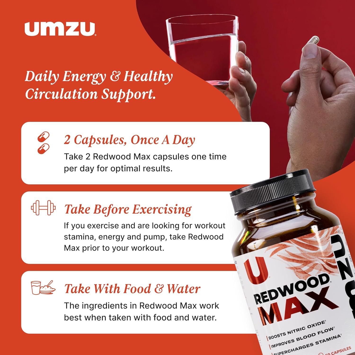 UMZU Redwood Max Nitric Oxide Booster, 1-Month Supply – Advanced Nitric Oxide Supplement with Fitnox Blend, Pine Bark, Resveratrol & Tart Cherry – Promotes Healthy Circulation, Energy and Recovery - Image 6