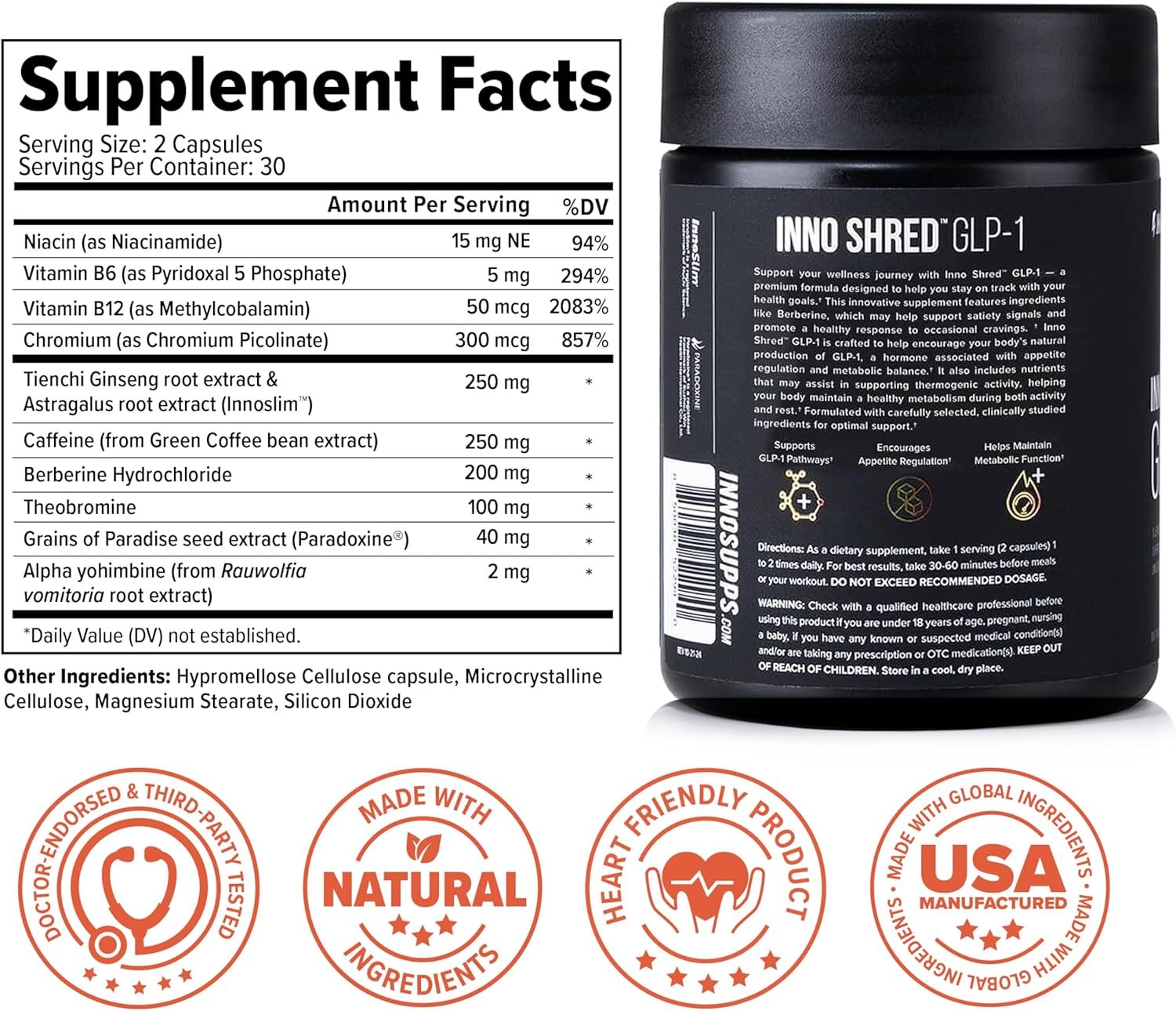 Inno Supps Inno Shred™ GLP-1 | Thermogenic Support + Appetite Support + Energy* | Berberine + Chromium | 60 Capsules. 30 Servings. - Image 4