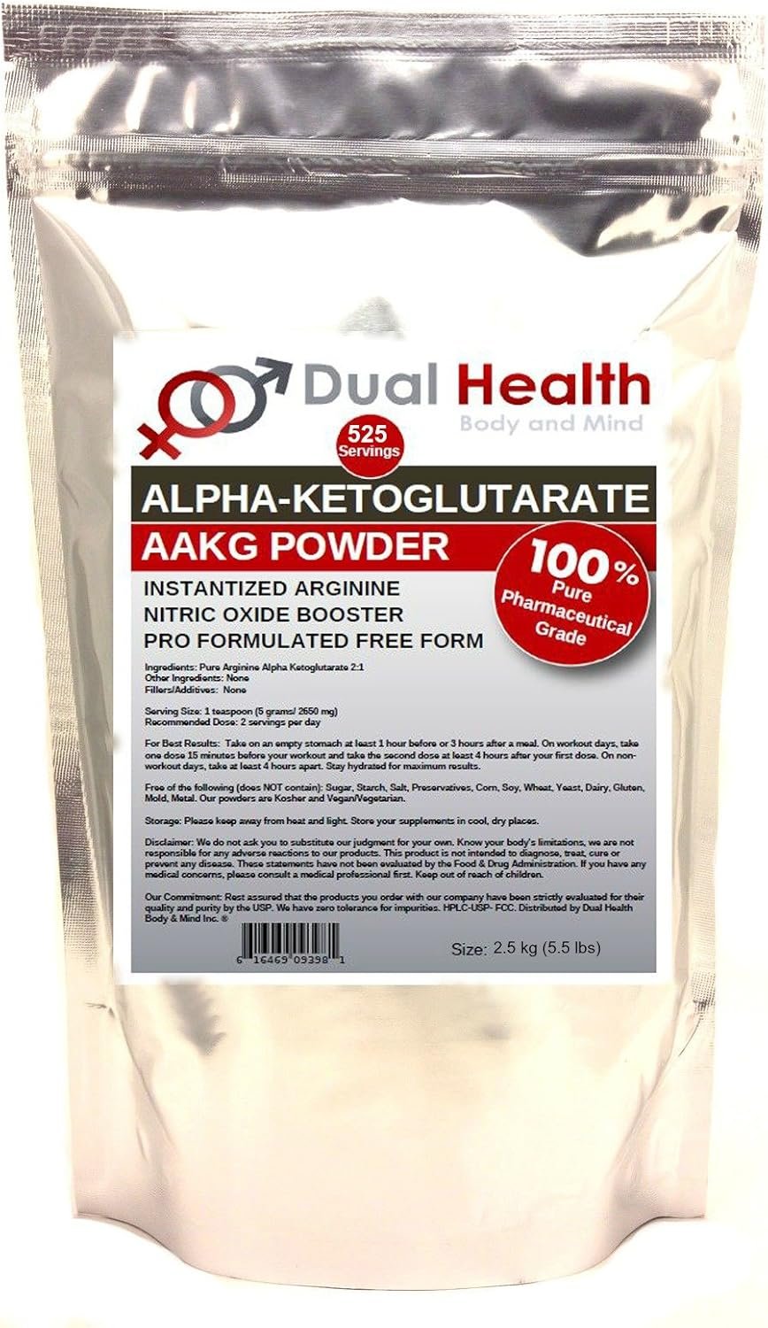 Pure AAKG (2.5kg (5.5 lbs)) L-Arginine Alpha-Ketoglutarate Powder Bulk Supplements