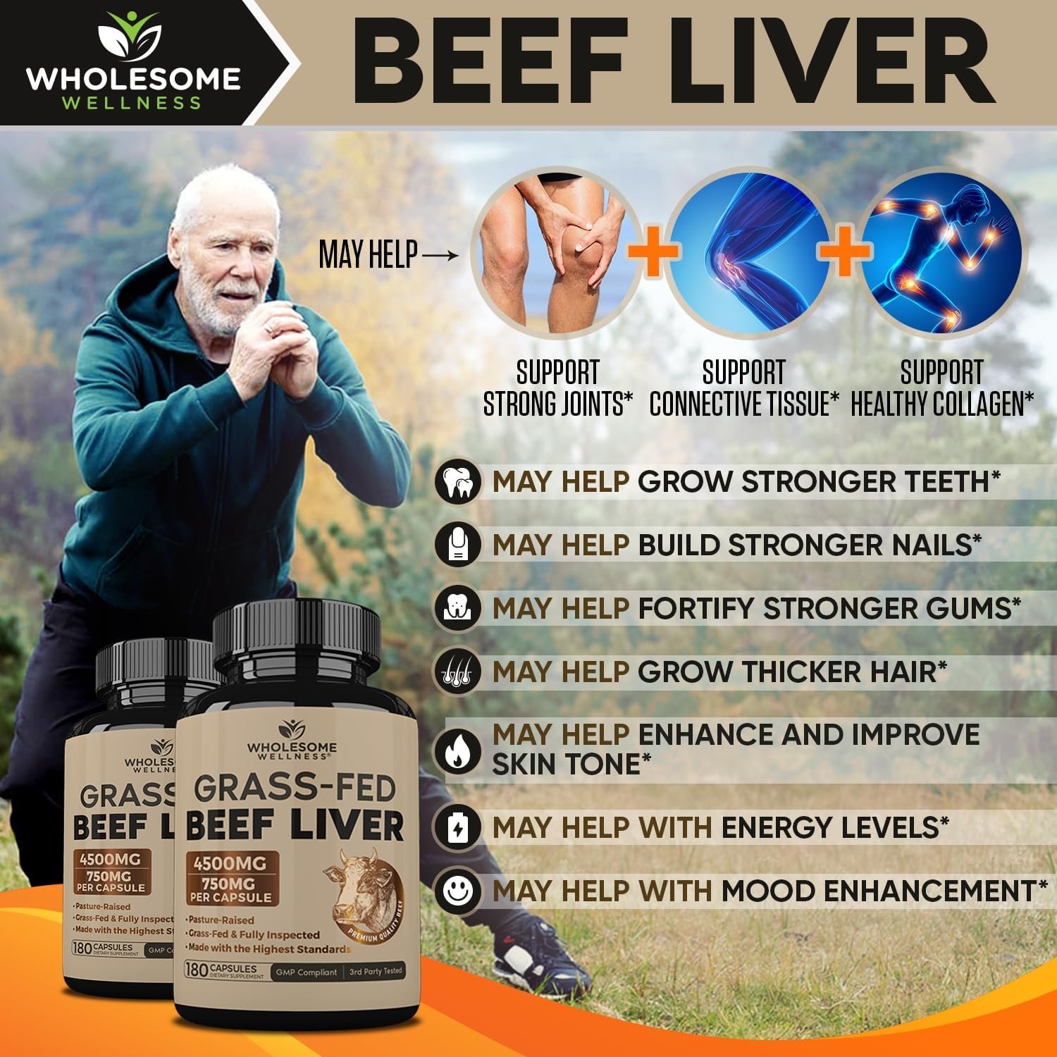 Wholesome Wellness Grass Fed Desiccated Beef Liver Capsules (180 Pills, 750mg Each) - Natural Iron, Vitamin A, B12 for Energy - Raised Undefatted in New Zealand Without Hormones or Chemicals - Image 4