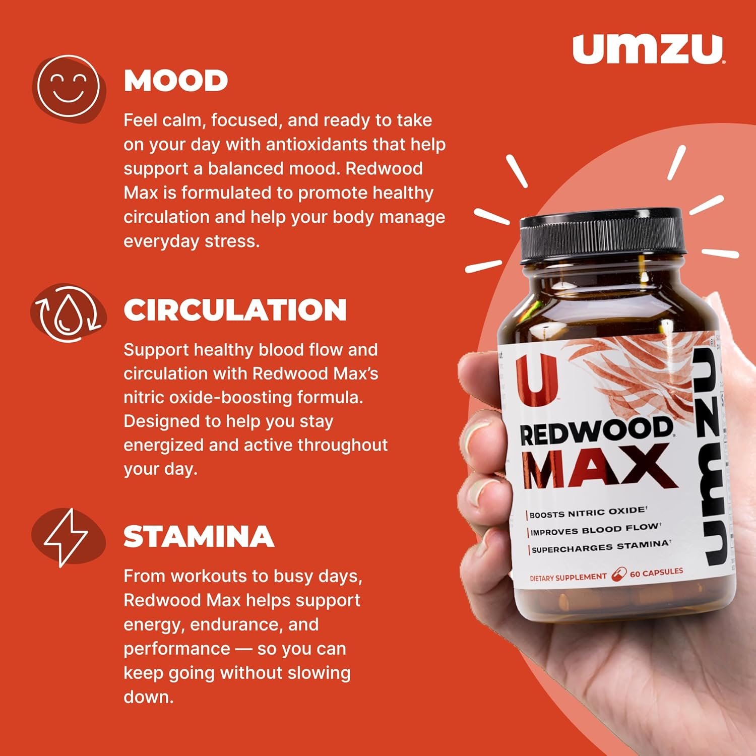 UMZU Redwood Max Nitric Oxide Booster, 1-Month Supply – Advanced Nitric Oxide Supplement with Fitnox Blend, Pine Bark, Resveratrol & Tart Cherry – Promotes Healthy Circulation, Energy and Recovery - Image 2
