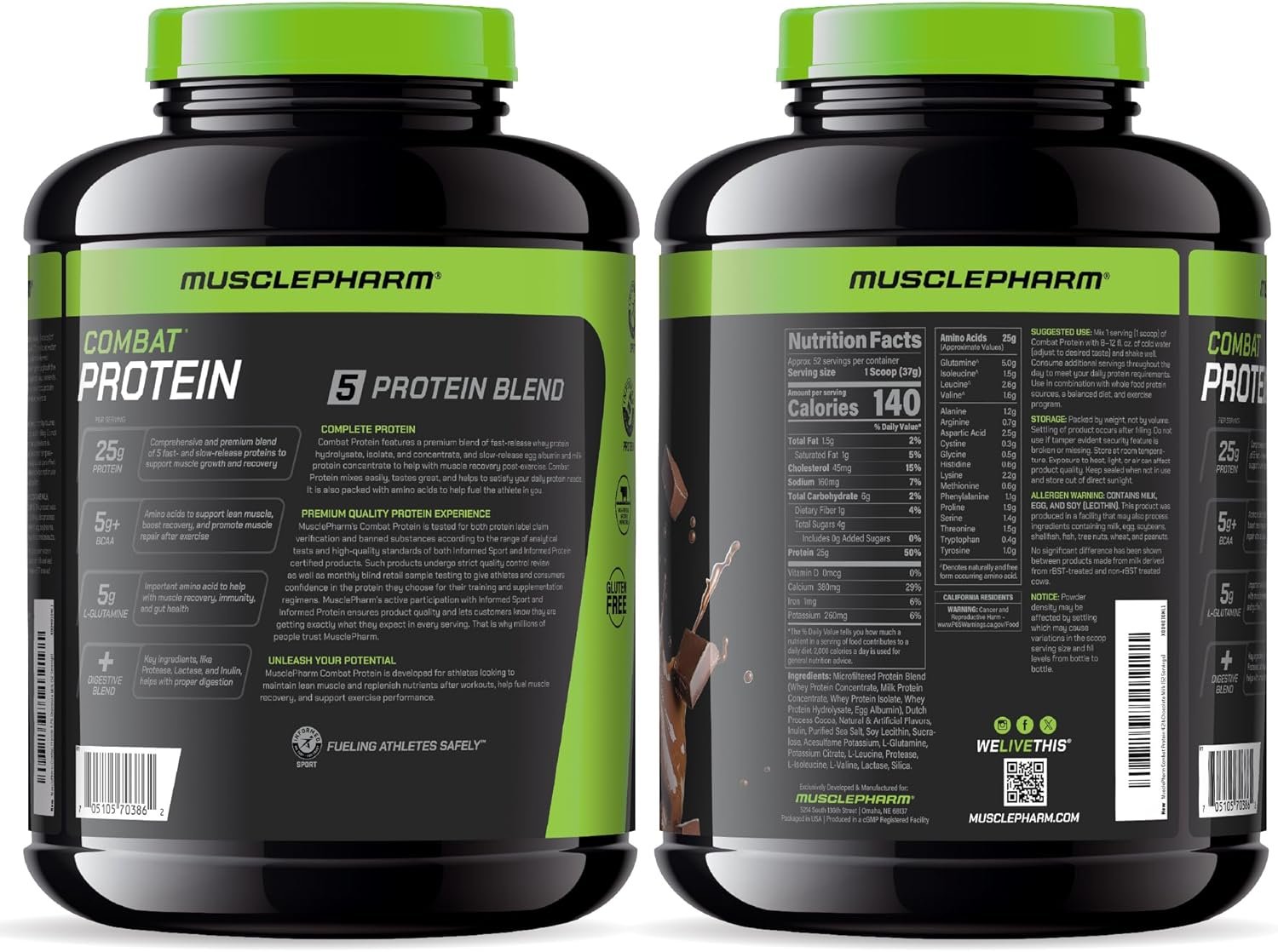 MusclePharm Combat Protein Powder, Chocolate Milk Flavor, Fuels Muscles for Productive Workouts, 5 Protein Sources Including Whey Protein Isolate & Egg Albumin, Gluten Free, 4.2 lb, 52 Servings - Image 9