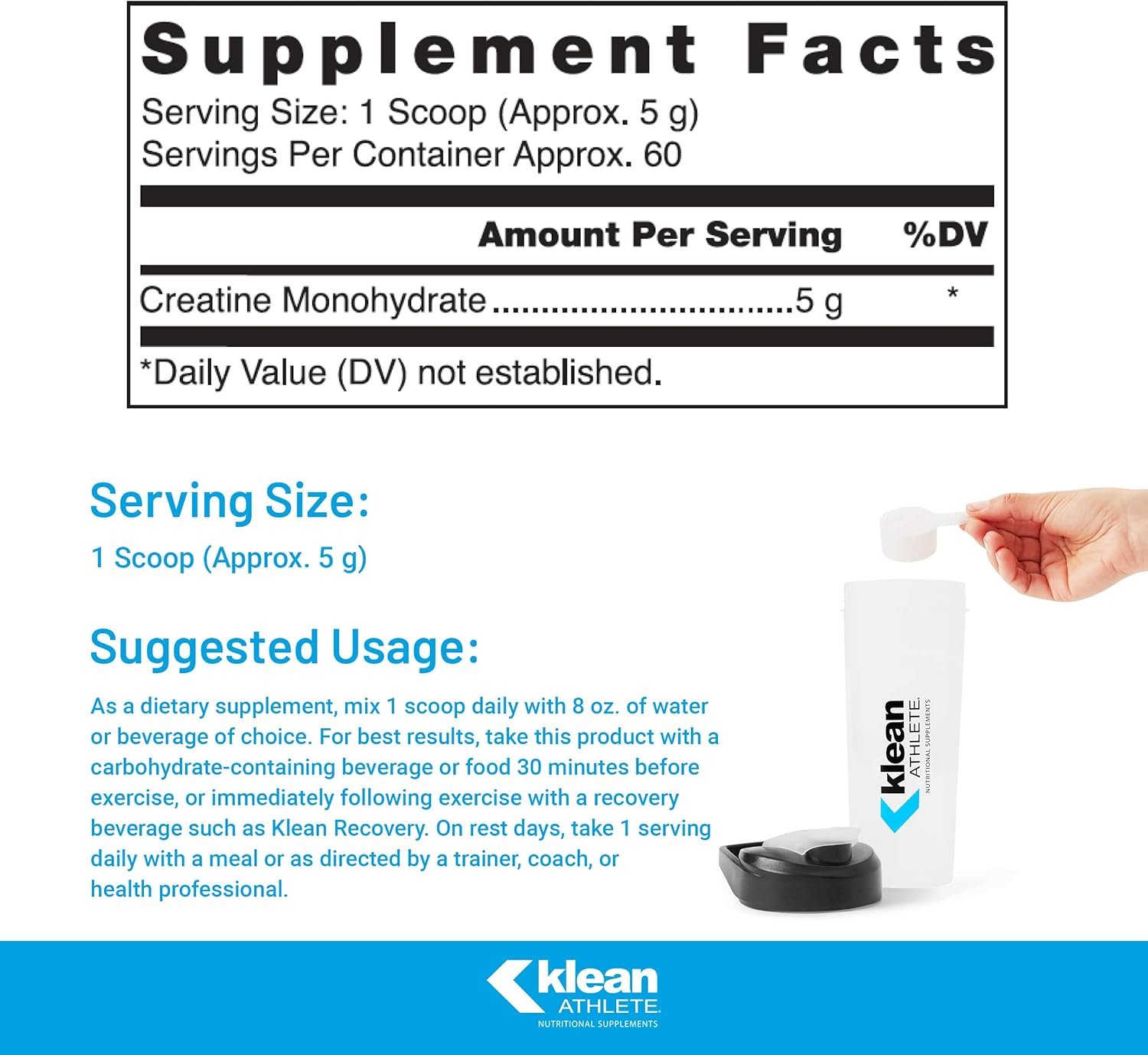 Klean Athlete Klean Creatine - Supports Muscle Strength, Performance & Recovery from Strenuous Exercise* - NSF Certified for Sport - 11.1 Ounces - Unflavored - Image 2